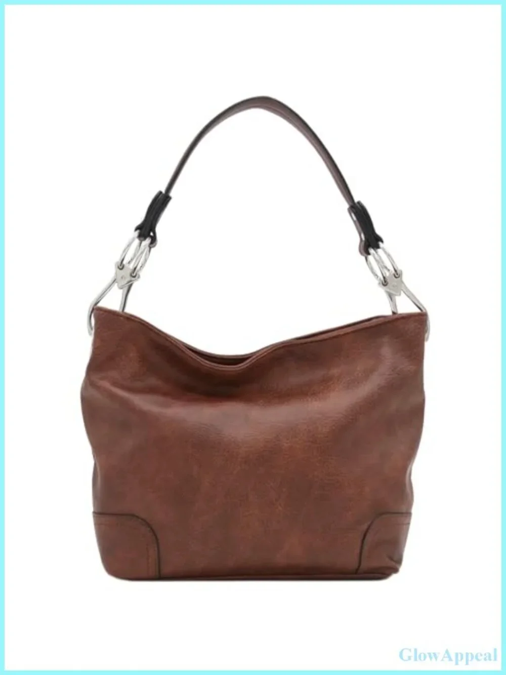Faux Leather Hobo Shoulder Bag with Big Snap Hook Hardware